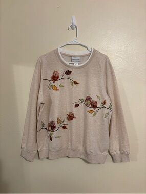 Alfred Dunner Owl Embroidered Sweatshirt Large Fall Autumn Beaded